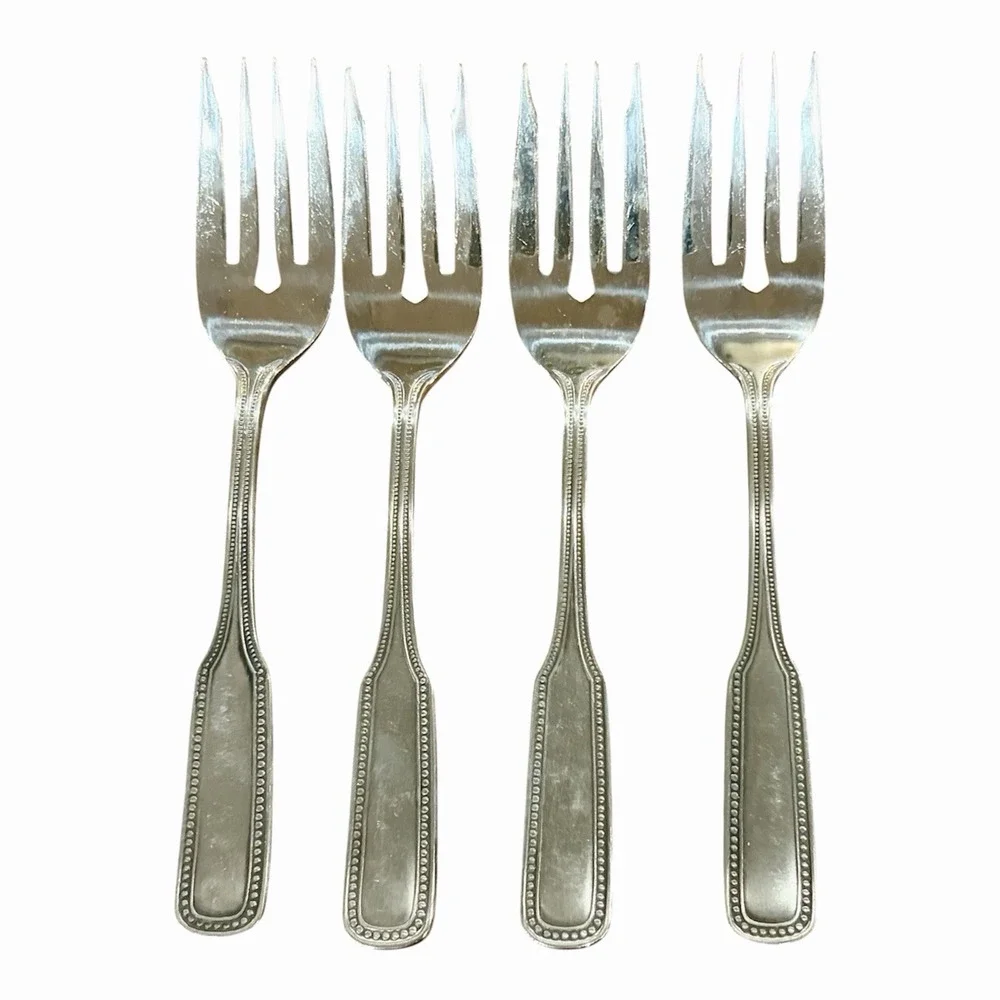SALEM 1776 Stainless SALAD FORKS Beaded Edge Lot Of 4 Silverware Flatware Vtg